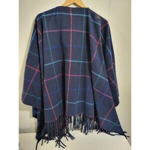 Vtg Pendleton Womans Cape Navy Plaid 100% Virgin Wool USA Made Classic RARE